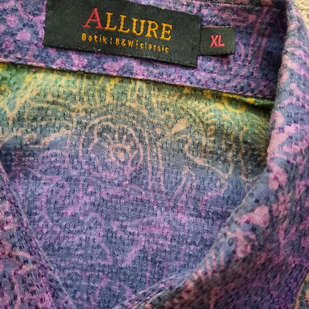 Allure Silk Hawaiian Camp Shirt Men's XL Ombre Batik Short Sleeve Button Up - Picture 4 of 7